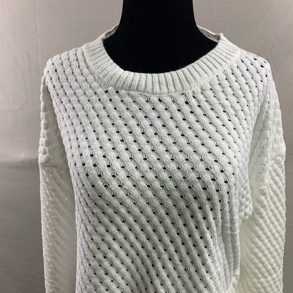 White Knit Drop Shoulder Round Neck Sweater - Picture 8 of 8